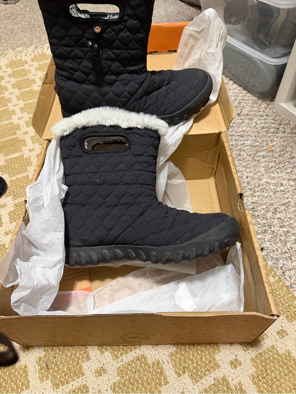 Bogs Black Quilted Winter Boots with Faux Fur Cuff